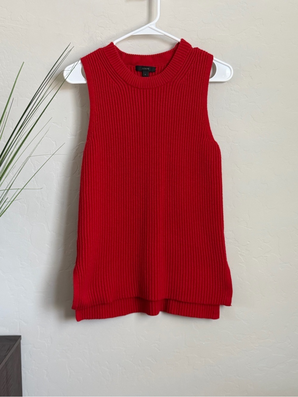 J.Crew Ribbed Sweater Tank Top Red Merino Wool Blend Sleeveless F4132 Womens S